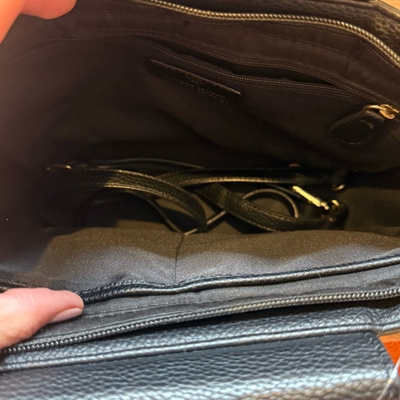 Nanette Lepore Black Pebbled Satchel with Wooden Handles - Picture 5 of 8